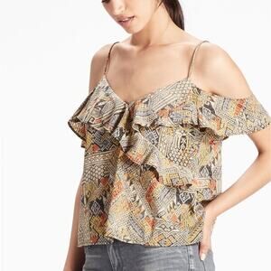 Lucky Brand Women Ruffle Cami Tank Top Cut Out Size S Boho Gypsy Festival Hippie